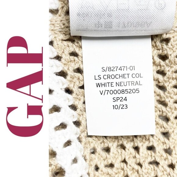 NWT GAP 100% Cotton Coastal Fisherman Tan White Striped V-Neck Sweater, Medium - Picture 3 of 7